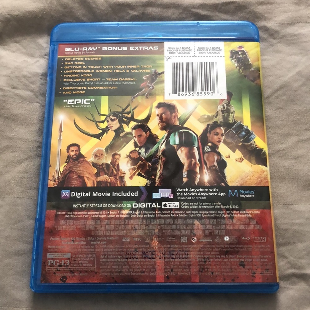Thor Ragnarok Blu-Ray DVD - Picture 3 of 3